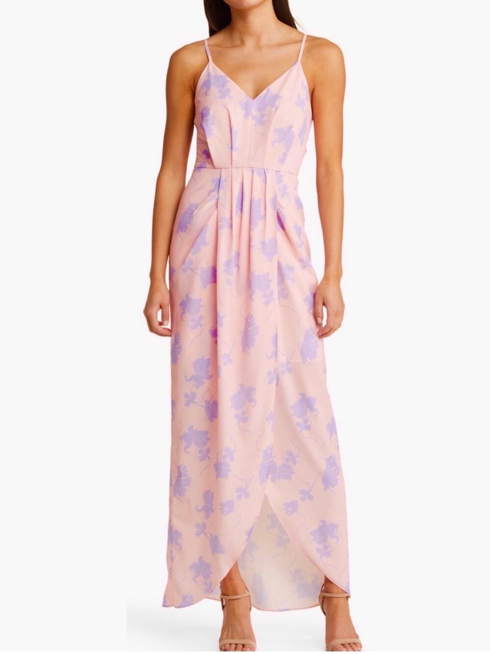 Chelsea28 Faux Wrap Pink Violet Falling Midi Dress - Large, NWOT